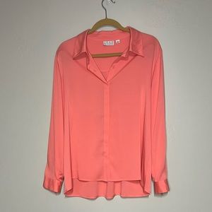 Joan Rivers Coral Chiffon Button Up Blouse - L